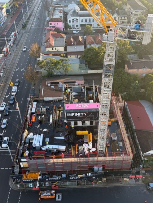 June 26 Aerial view of Scape Todman construction in Kensington in June 2026