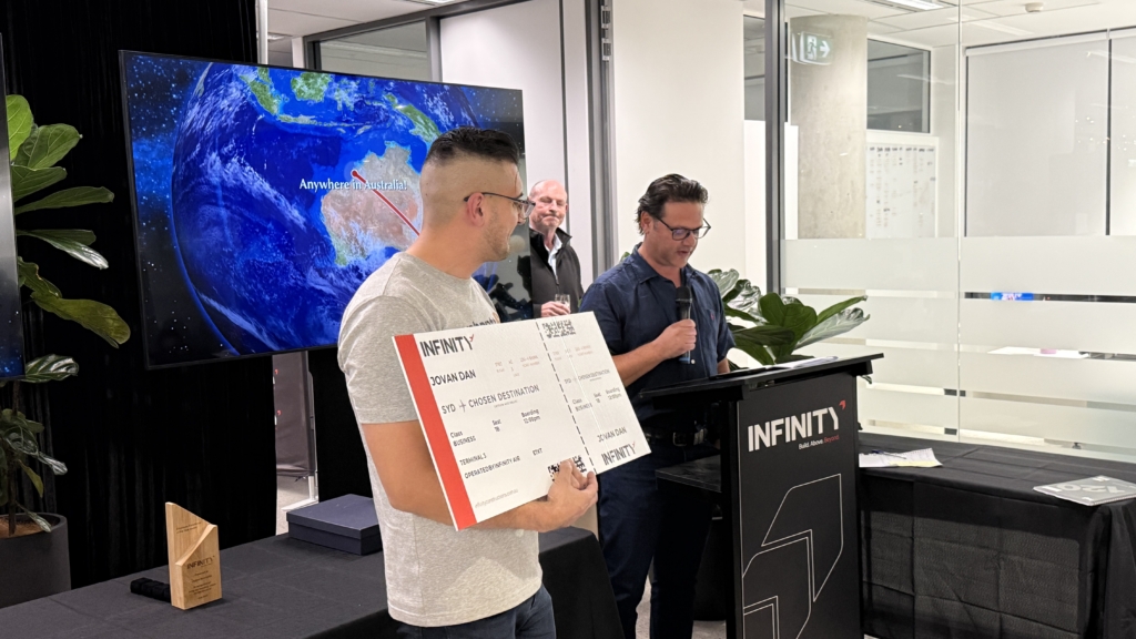 Jovan Award Evening with boarding pass for employee award