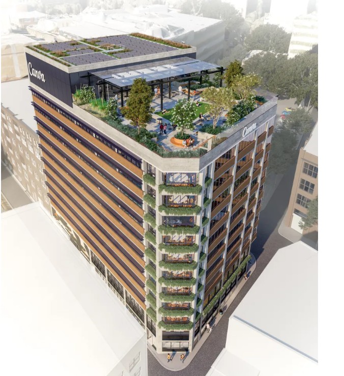 Architectural render of Canva's new Sydney headquarters in Surry Hills