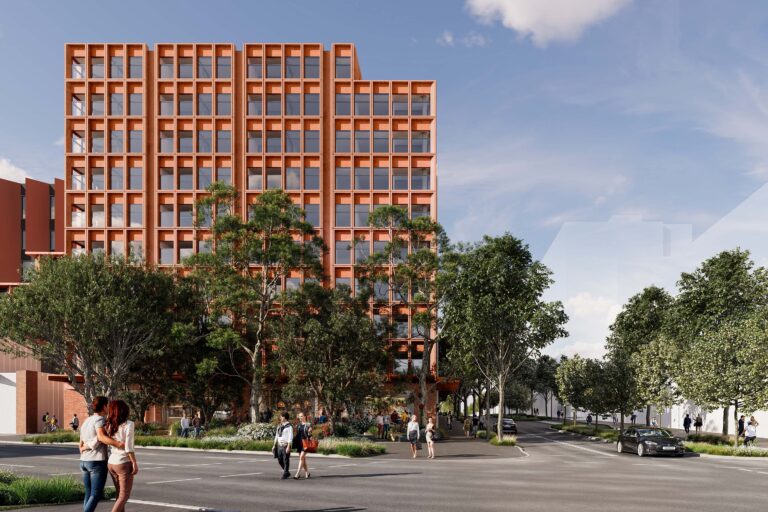 Architectural render of the Acacia Apartments affordable housing development