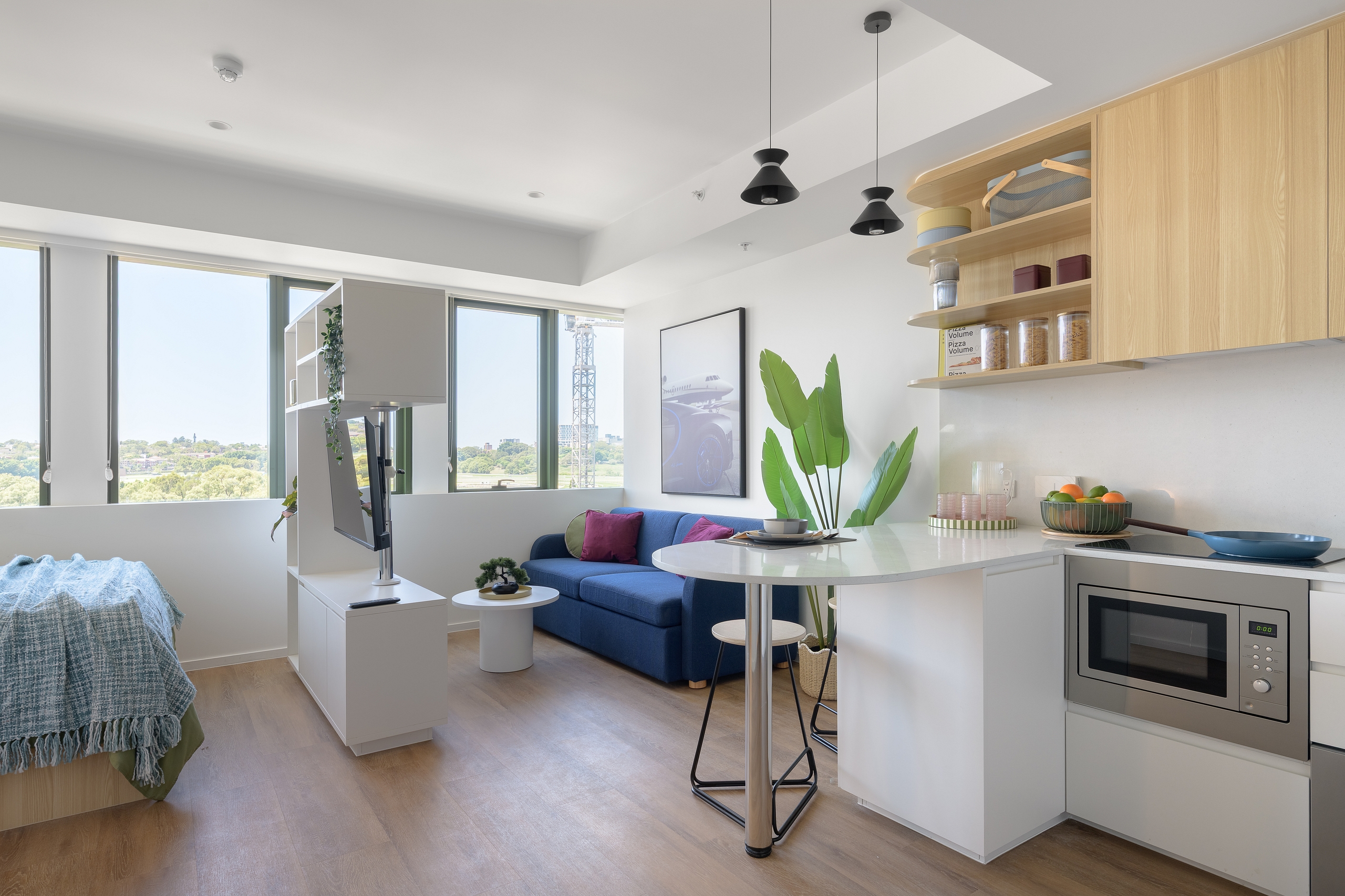 scape lachlan student studio interior kensington Scape Lachlan student studio with kitchen, living area and built-in joinery